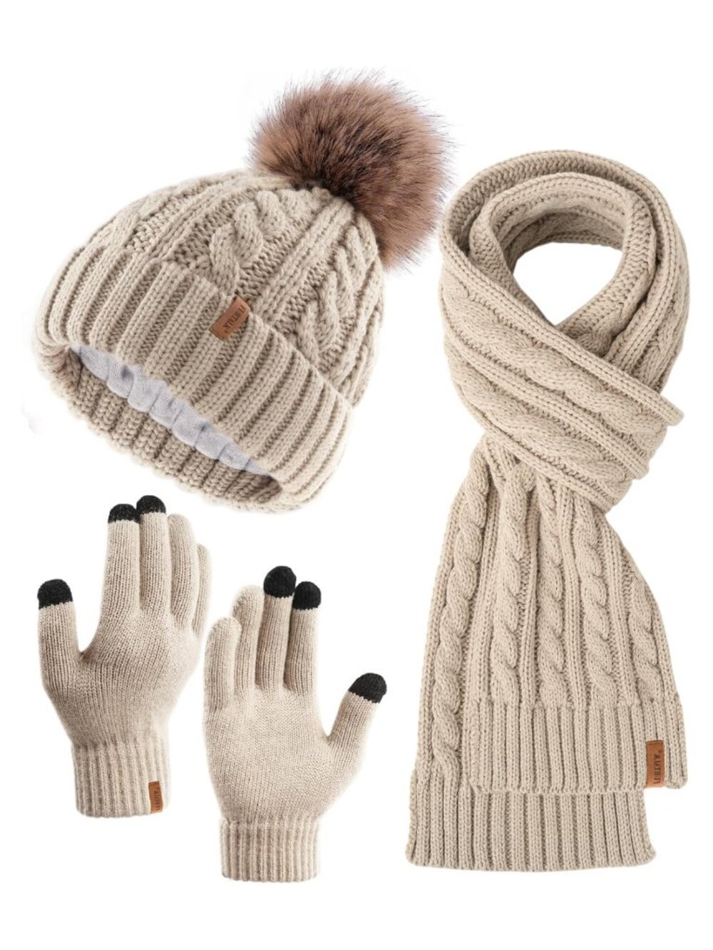 Women's Winter Beanie Hat Gloves Scarf Set 3 Piece Fleece Knit Gift